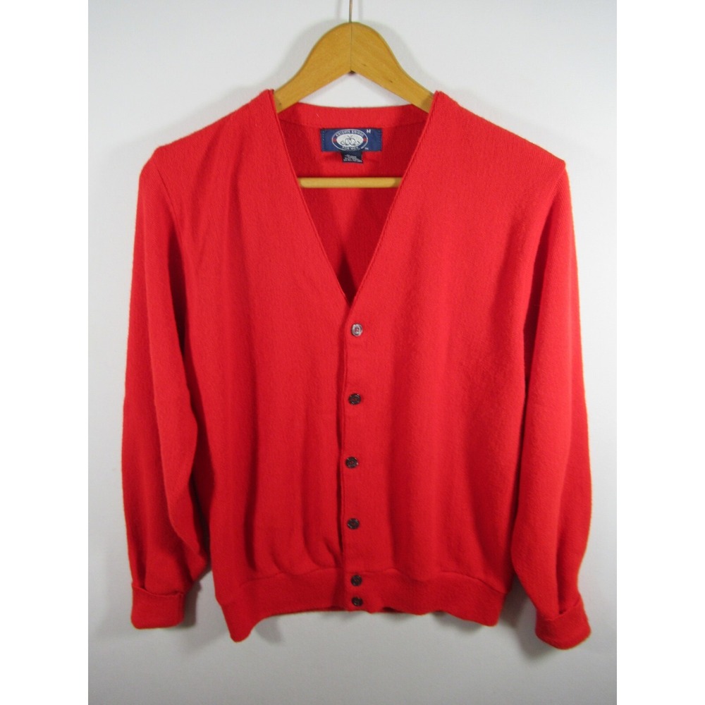 Vintage Knights Bridge Grandpa Cardigan Sweater Men Medium Red V-neck Acrylic